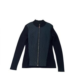 J. McLAUGHLIN Quilted Silk Ribbed Knit Zip Sweater Black XS